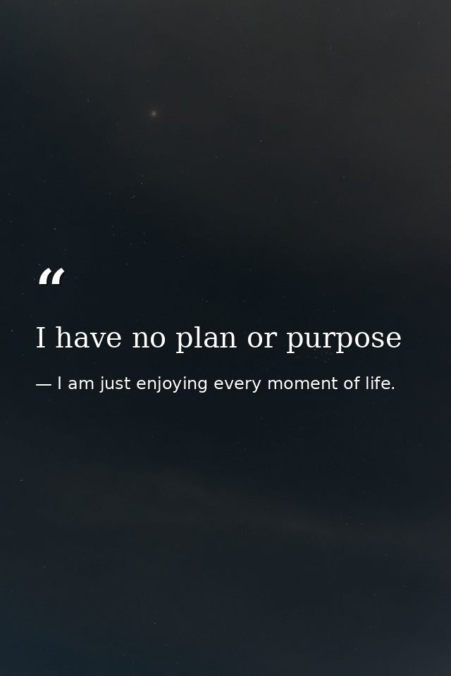 I have no plan or purpose — I am just enjoying every moment of life.