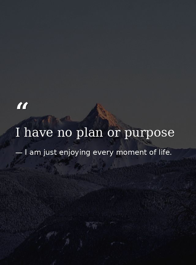 I have no plan or purpose — I am just enjoying every moment of life.