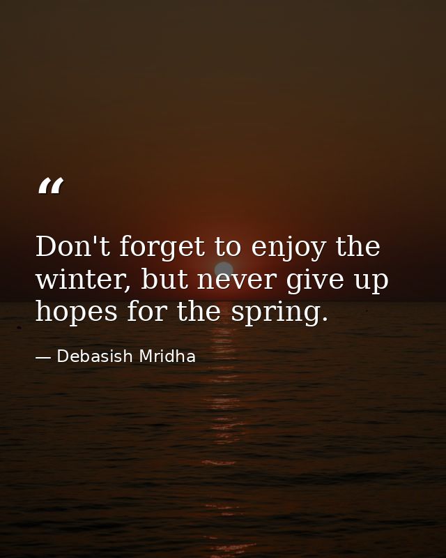 Don't forget to enjoy the winter, but never give up hopes for the spring. — Debasish Mridha