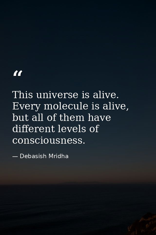 This universe is alive. Every molecule is alive, but all of them have different levels of consciousness. — Debasish Mridha
