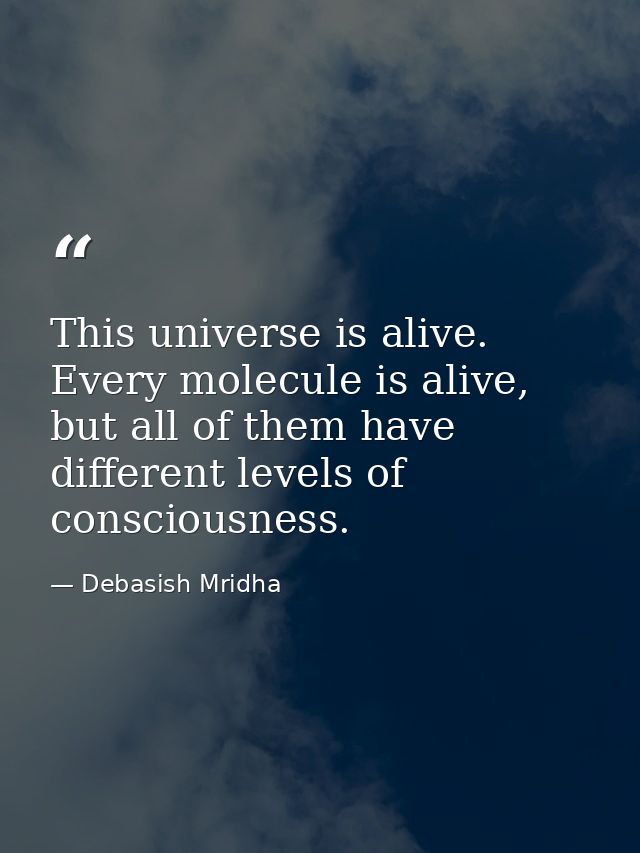 This universe is alive. Every molecule is alive, but all of them have different levels of consciousness. — Debasish Mridha