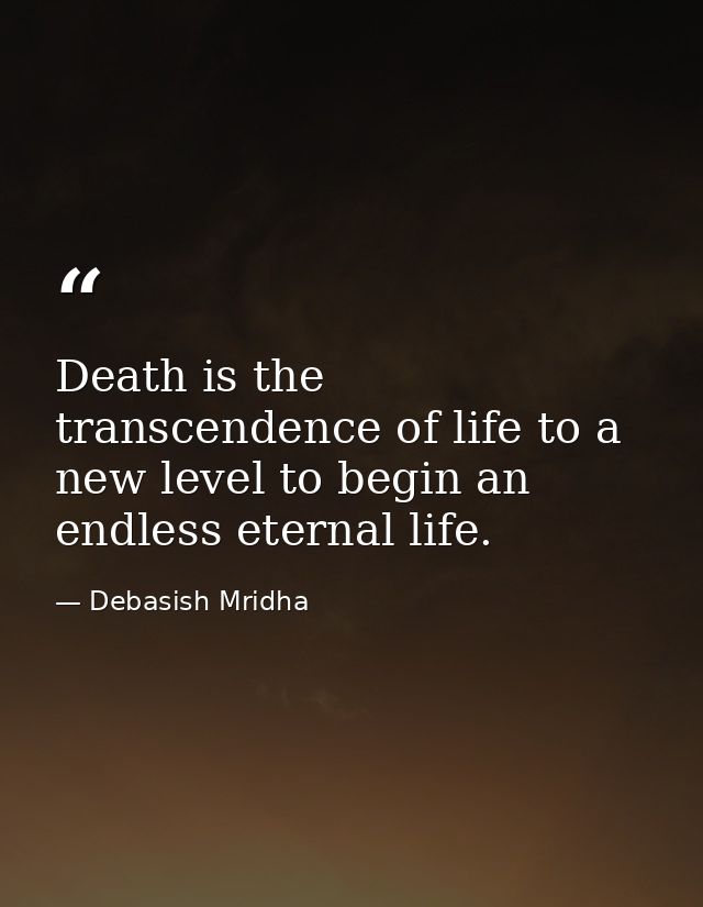Death is the transcendence of life to a new level to begin an endless eternal life. — Debasish Mridha