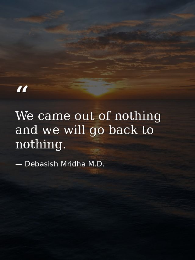 We came out of nothing and we will go back to nothing. — Debasish Mridha M.D.