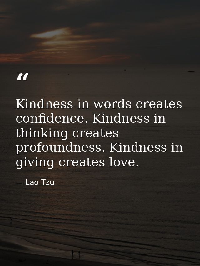 Kindness in words creates confidence. Kindness in thinking creates profoundness. Kindness in giving creates love. — Lao Tzu