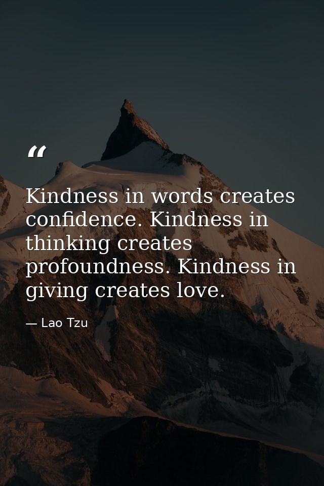Kindness in words creates confidence. Kindness in thinking creates profoundness. Kindness in giving creates love. — Lao Tzu