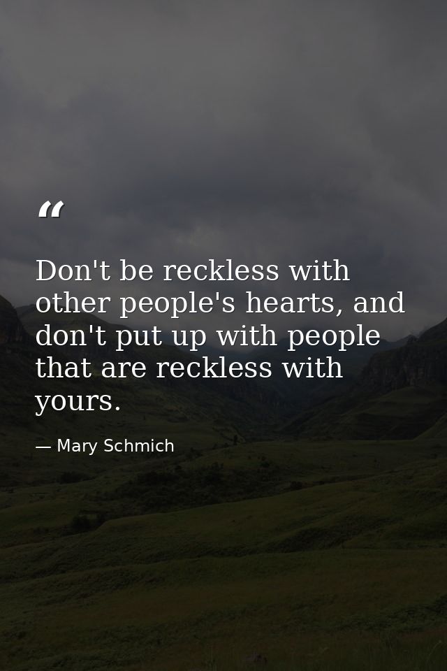 Don't be reckless with other people's hearts, and don't put up with people that are reckless with yours. — Mary Schmich