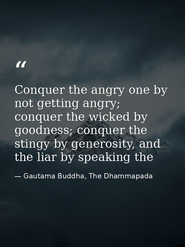 Conquer the angry one by not getting angry; conquer the wicked by goodness; conquer the stingy by generosity, and the li — Gautama Buddha, The Dhammapada