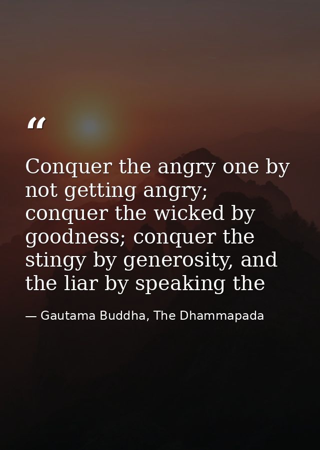 Conquer the angry one by not getting angry; conquer the wicked by goodness; conquer the stingy by generosity, and the li — Gautama Buddha, The Dhammapada