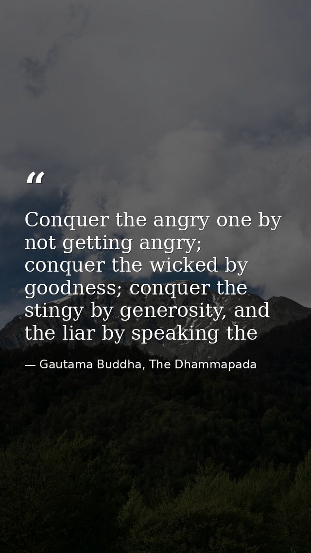 Conquer the angry one by not getting angry; conquer the wicked by goodness; conquer the stingy by generosity, and the li — Gautama Buddha, The Dhammapada