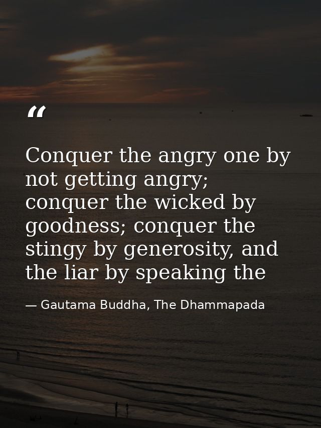 Conquer the angry one by not getting angry; conquer the wicked by goodness; conquer the stingy by generosity, and the li — Gautama Buddha, The Dhammapada