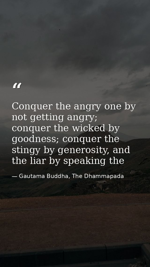 Conquer the angry one by not getting angry; conquer the wicked by goodness; conquer the stingy by generosity, and the li — Gautama Buddha, The Dhammapada