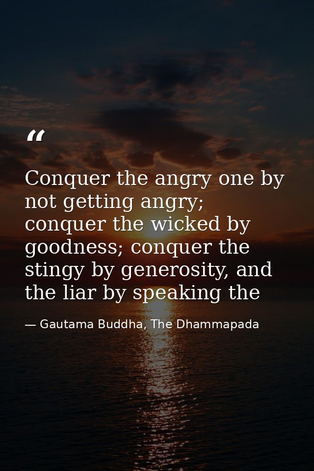 Conquer the angry one by not getting angry; conquer the wicked by goodness; conquer the stingy by generosity, and the li — Gautama Buddha, The Dhammapada