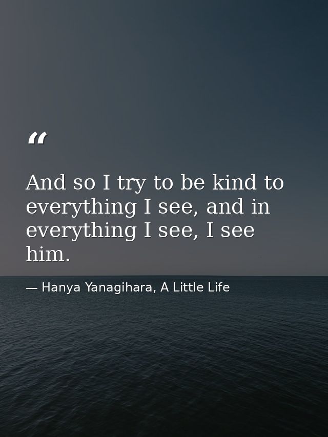 And so I try to be kind to everything I see, and in everything I see, I see him. — Hanya Yanagihara, A Little Life