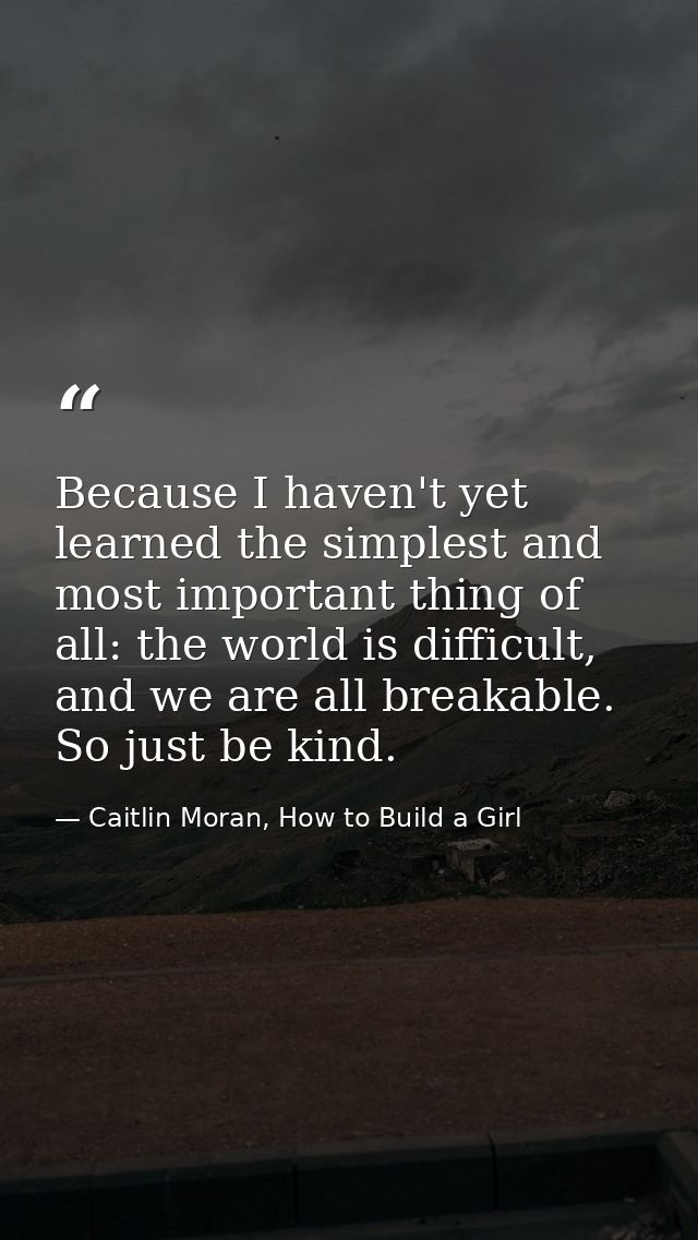Because I haven't yet learned the simplest and most important thing of all: the world is difficult, and we are all break — Caitlin Moran, How to Build a Girl