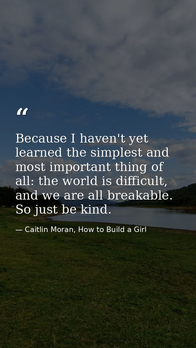 Because I haven't yet learned the simplest and most important thing of all: the world is difficult, and we are all break — Caitlin Moran, How to Build a Girl