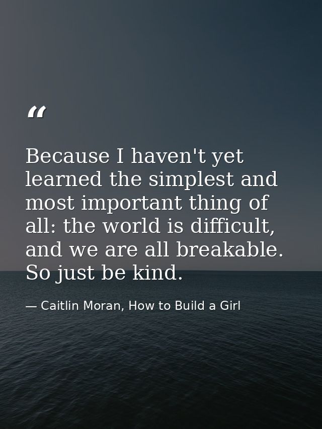 Because I haven't yet learned the simplest and most important thing of all: the world is difficult, and we are all break — Caitlin Moran, How to Build a Girl