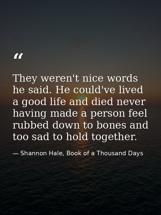 They weren't nice words he said. He could've lived a good life and died never having made a person feel rubbed down to b — Shannon Hale, Book of a Thousand Days