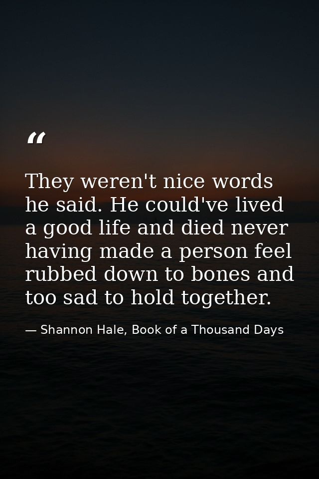 They weren't nice words he said. He could've lived a good life and died never having made a person feel rubbed down to b — Shannon Hale, Book of a Thousand Days