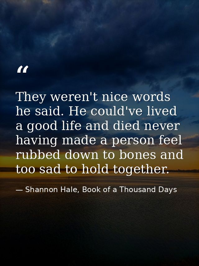 They weren't nice words he said. He could've lived a good life and died never having made a person feel rubbed down to b — Shannon Hale, Book of a Thousand Days