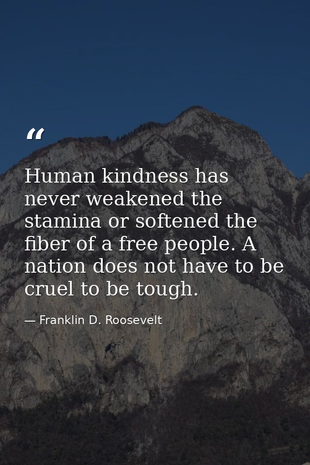 Human kindness has never weakened the stamina or softened the fiber of a free people. A nation does not have to be cruel — Franklin D. Roosevelt