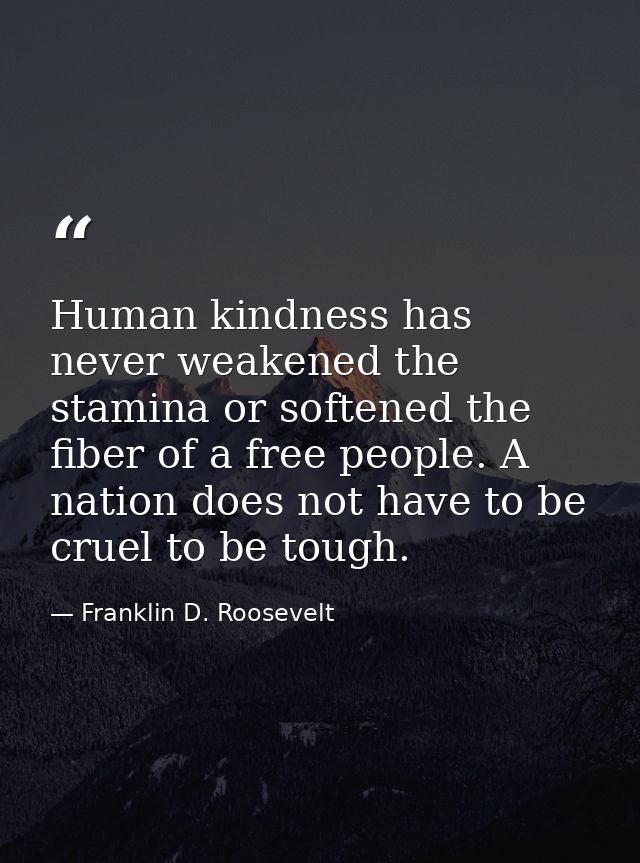 Human kindness has never weakened the stamina or softened the fiber of a free people. A nation does not have to be cruel — Franklin D. Roosevelt
