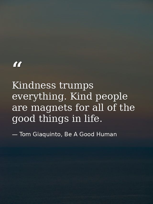 Kindness trumps everything. Kind people are magnets for all of the good things in life. — Tom Giaquinto, Be A Good Human
