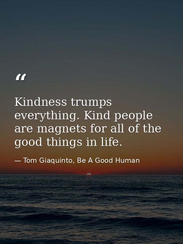 Kindness trumps everything. Kind people are magnets for all of the good things in life. — Tom Giaquinto, Be A Good Human