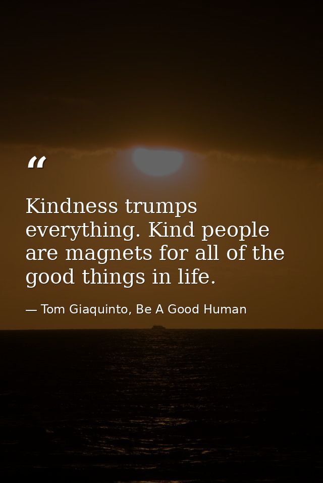 Kindness trumps everything. Kind people are magnets for all of the good things in life. — Tom Giaquinto, Be A Good Human