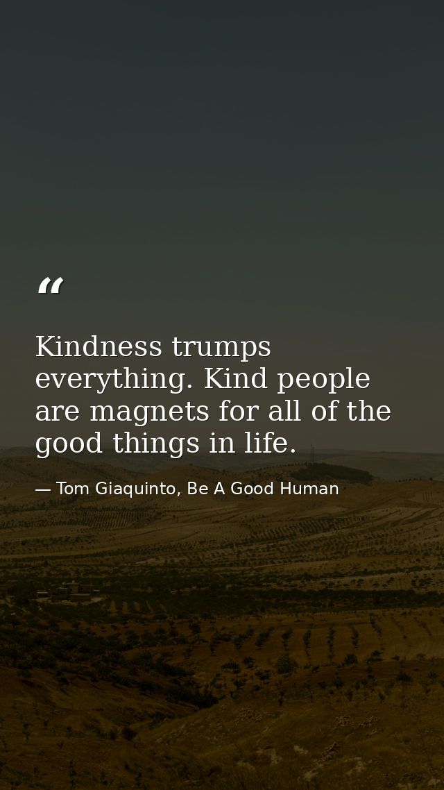 Kindness trumps everything. Kind people are magnets for all of the good things in life. — Tom Giaquinto, Be A Good Human