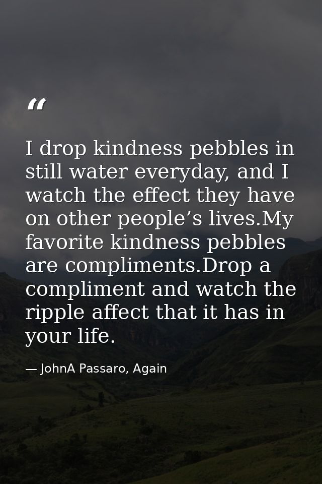 I drop kindness pebbles in still water everyday, and I watch the effect they have on other people’s lives.My favorite ki — JohnA Passaro, Again