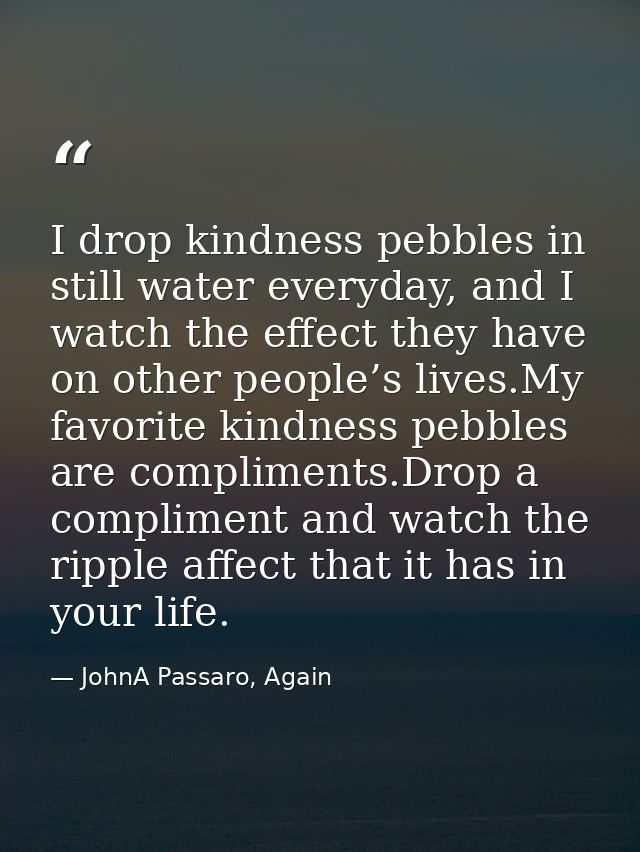 I drop kindness pebbles in still water everyday, and I watch the effect they have on other people’s lives.My favorite ki — JohnA Passaro, Again