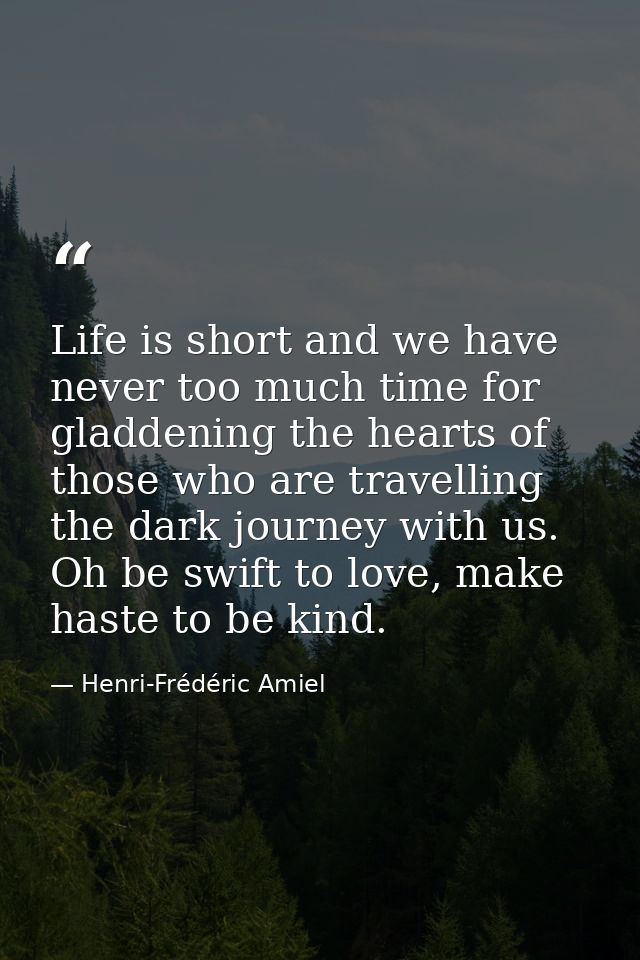Life is short and we have never too much time for gladdening the hearts of those who are travelling the dark journey wit — Henri-Frédéric Amiel