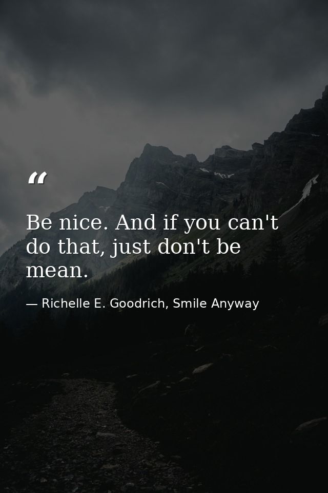 Be nice. And if you can't do that, just don't be mean. — Richelle E. Goodrich, Smile Anyway