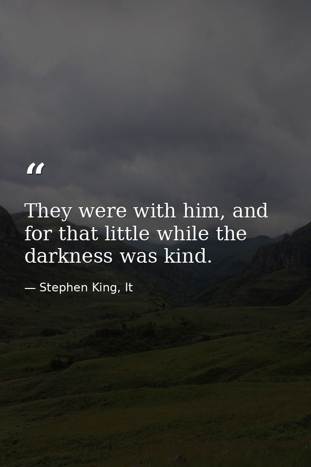 They were with him, and for that little while the darkness was kind. — Stephen King, It