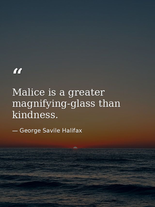 Malice is a greater magnifying-glass than kindness. — George Savile Halifax