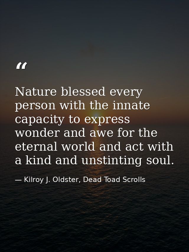 Nature blessed every person with the innate capacity to express wonder and awe for the eternal world and act with a kind — Kilroy J. Oldster, Dead Toad Scrolls