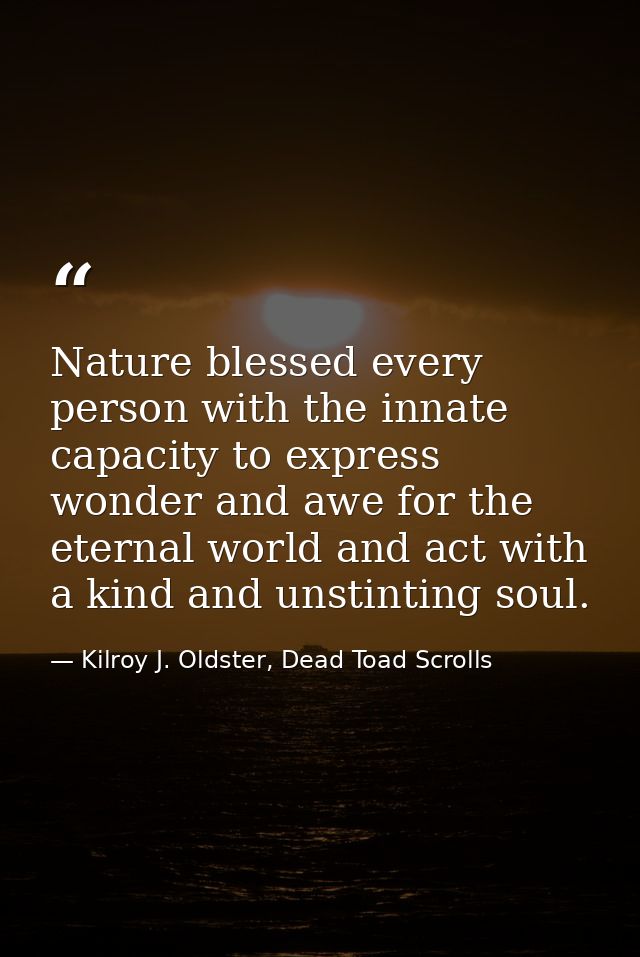 Nature blessed every person with the innate capacity to express wonder and awe for the eternal world and act with a kind — Kilroy J. Oldster, Dead Toad Scrolls