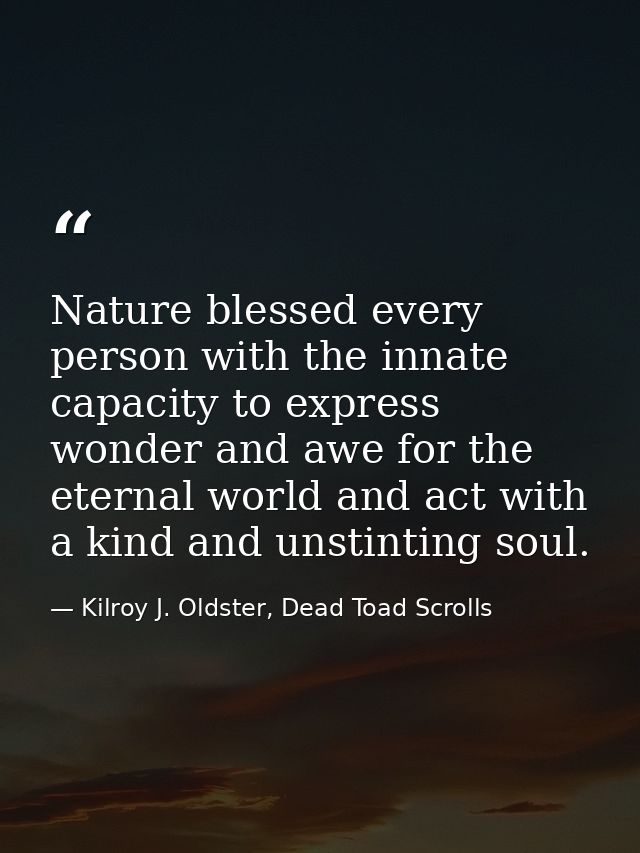 Nature blessed every person with the innate capacity to express wonder and awe for the eternal world and act with a kind — Kilroy J. Oldster, Dead Toad Scrolls