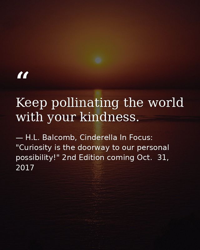 Keep pollinating the world with your kindness. — H.L. Balcomb, Cinderella In Focus: "Curiosity is the doorway to our personal possibility!" 2nd Edition coming Oct.  31, 2017