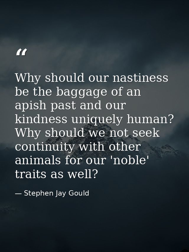 Why should our nastiness be the baggage of an apish past and our kindness uniquely human? Why should we not seek continu — Stephen Jay Gould