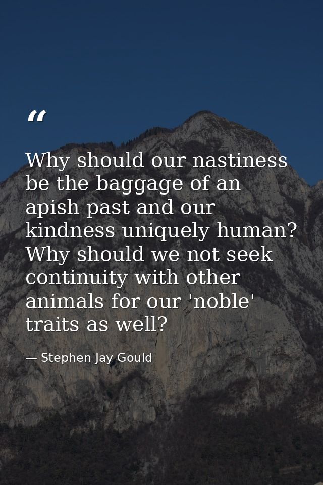 Why should our nastiness be the baggage of an apish past and our kindness uniquely human? Why should we not seek continu — Stephen Jay Gould