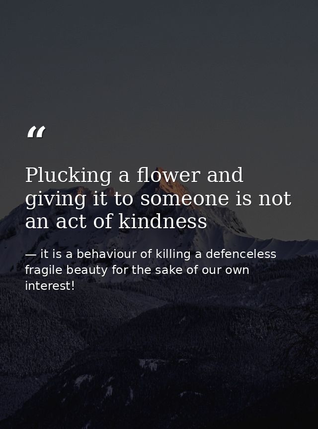 Plucking a flower and giving it to someone is not an act of kindness — it is a behaviour of killing a defenceless fragile beauty for the sake of our own interest!