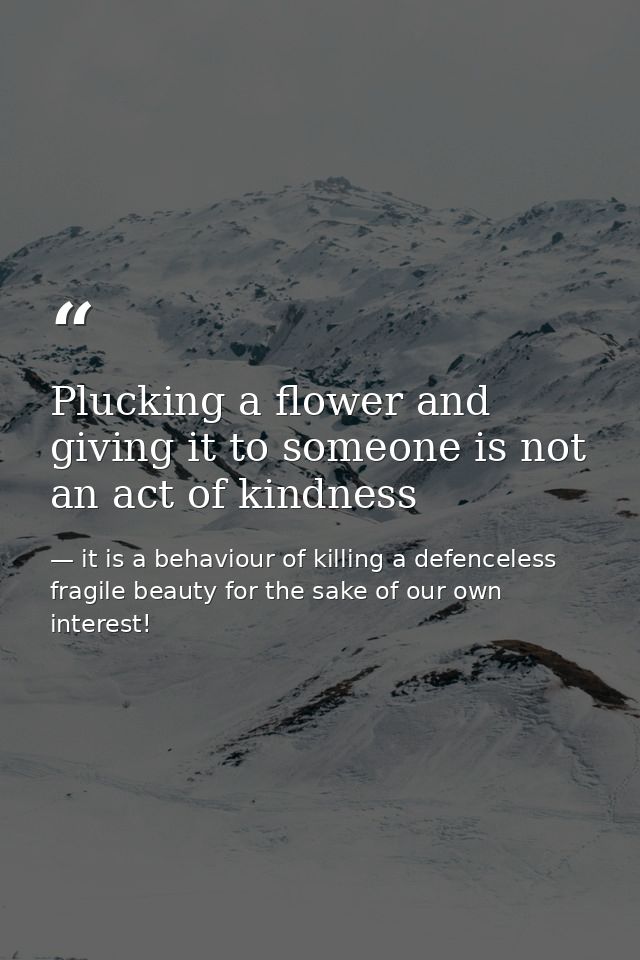 Plucking a flower and giving it to someone is not an act of kindness — it is a behaviour of killing a defenceless fragile beauty for the sake of our own interest!