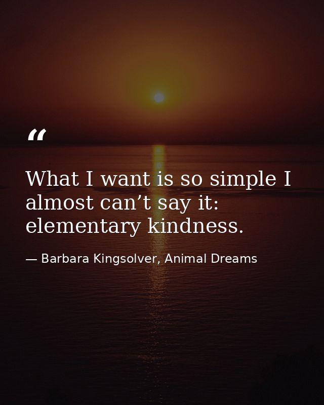 What I want is so simple I almost can’t say it: elementary kindness. — Barbara Kingsolver, Animal Dreams