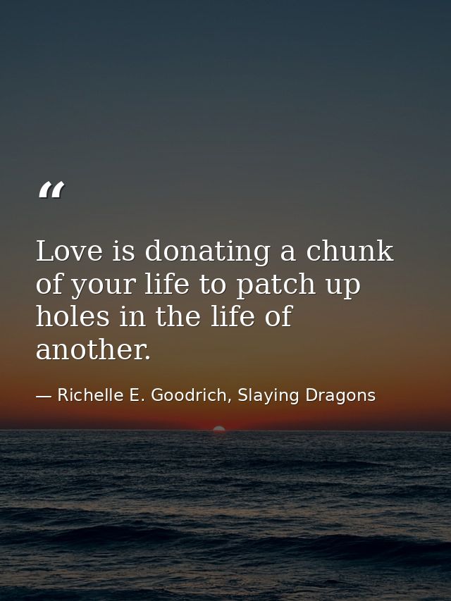 Love is donating a chunk of your life to patch up holes in the life of another. — Richelle E. Goodrich, Slaying Dragons