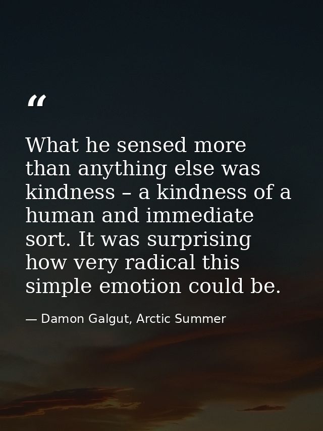 What he sensed more than anything else was kindness – a kindness of a human and immediate sort. It was surprising how ve — Damon Galgut, Arctic Summer