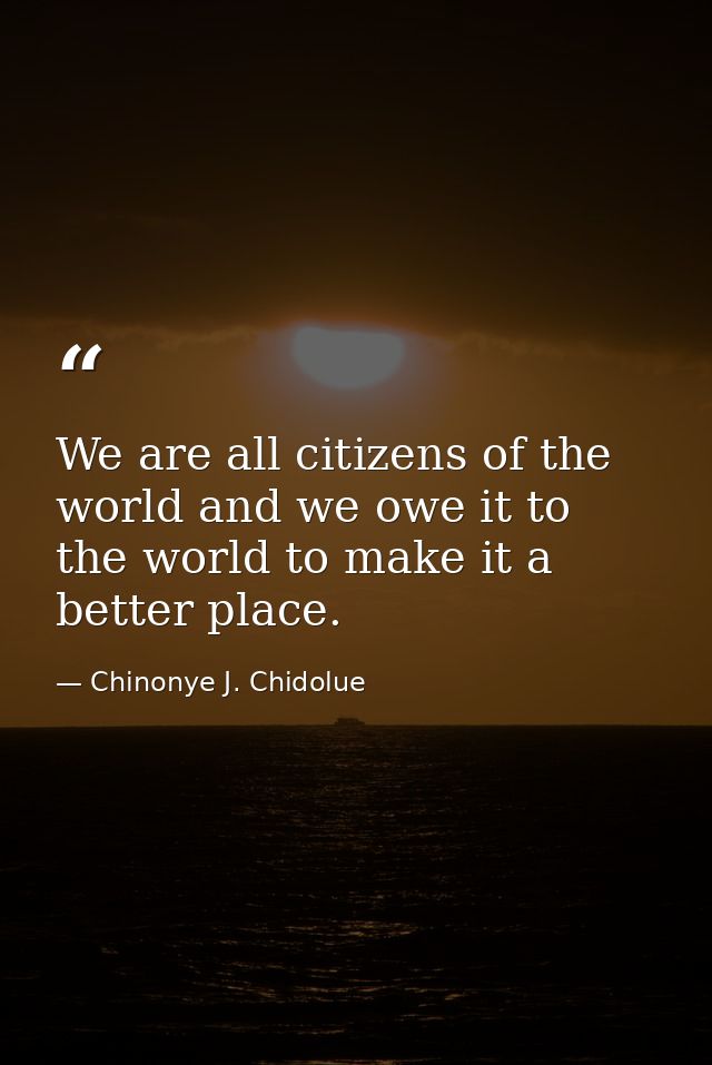 We are all citizens of the world and we owe it to the world to make it a better place. — Chinonye J. Chidolue