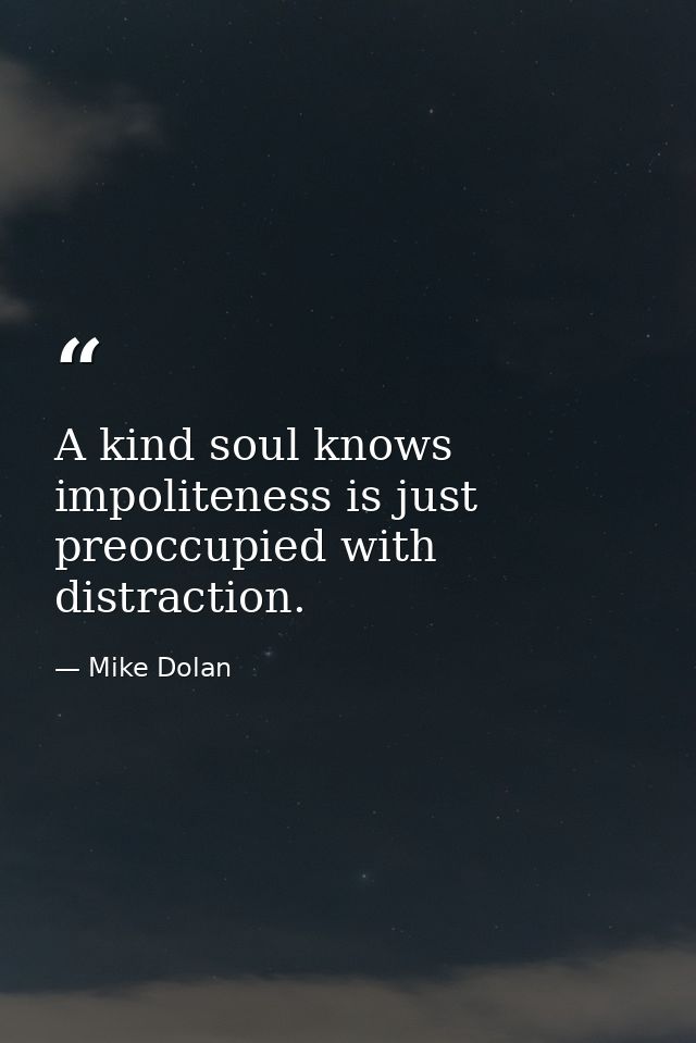 A kind soul knows impoliteness is just preoccupied with distraction. — Mike Dolan