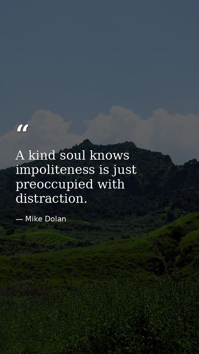 A kind soul knows impoliteness is just preoccupied with distraction. — Mike Dolan