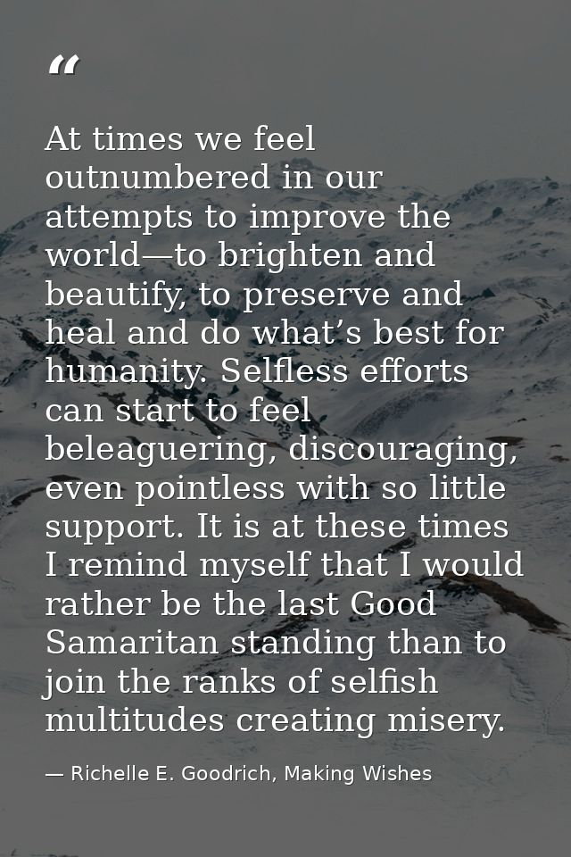 At times we feel outnumbered in our attempts to improve the world—to brighten and beautify, to preserve and heal and do  — Richelle E. Goodrich, Making Wishes